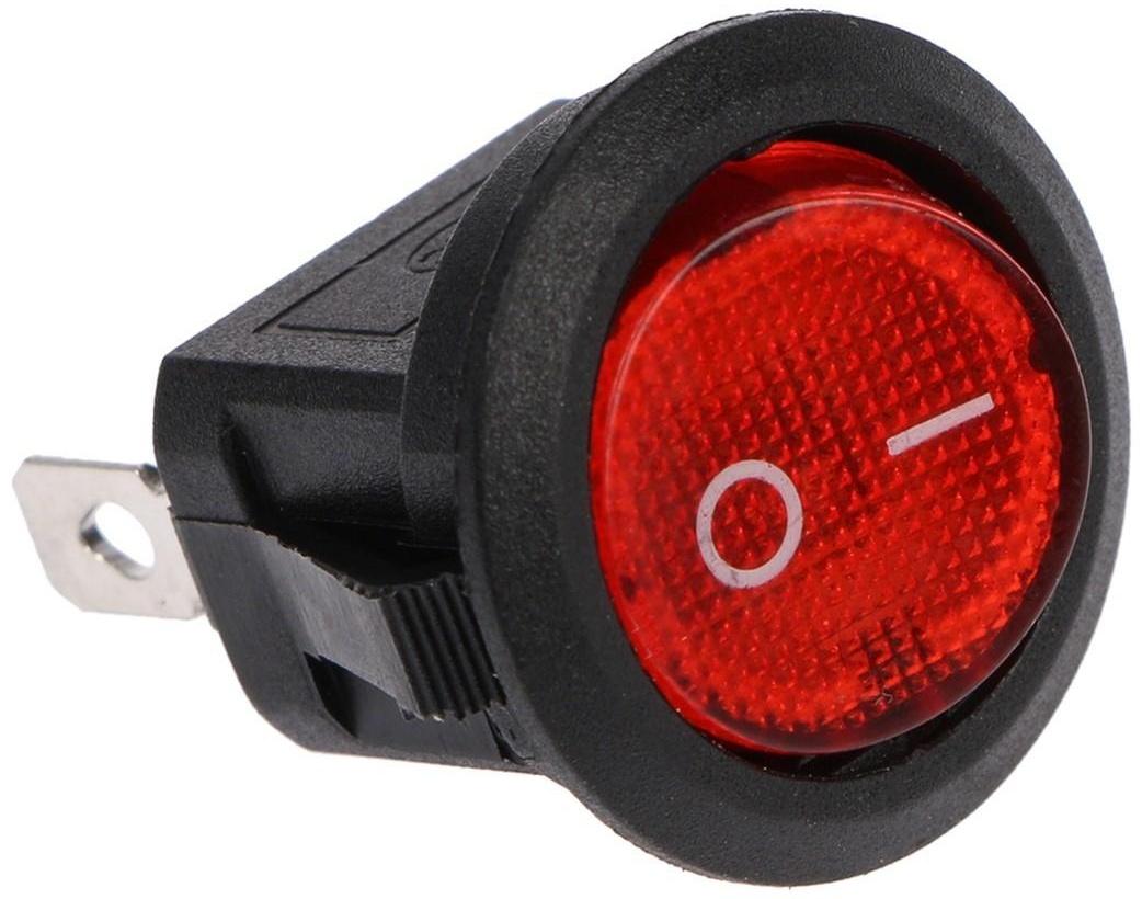 Клавишный выключатель круглый, 250 В, 6 А, ON-OFF, 3с, красный, с подсветкой (Набор 200шт)