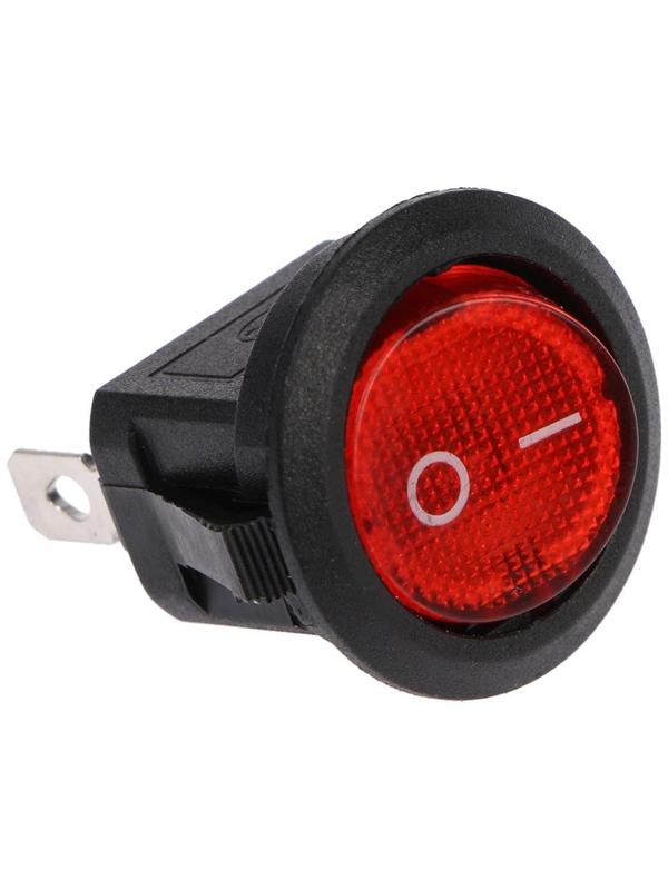 Клавишный выключатель круглый, 250 В, 6 А, ON-OFF, 3с, красный, с подсветкой (Набор 200шт)