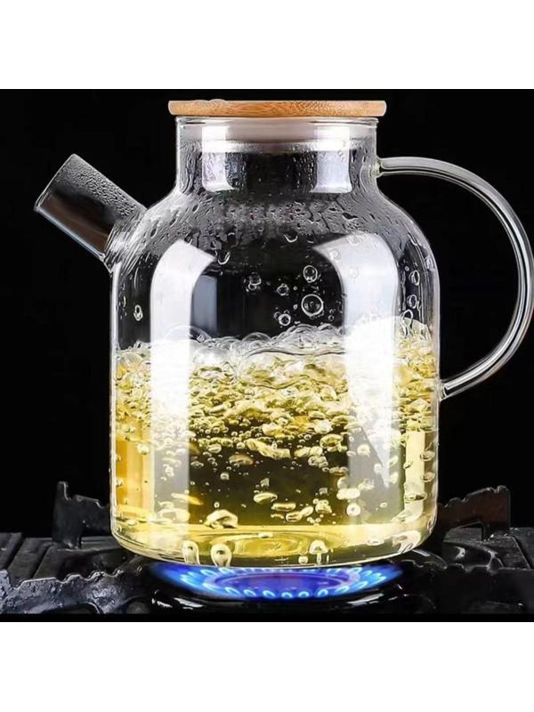 Чайник стеклянный заварочный с бамбуковой крышкой и металлическим фильтром Magistro «Эко», 1,8 л