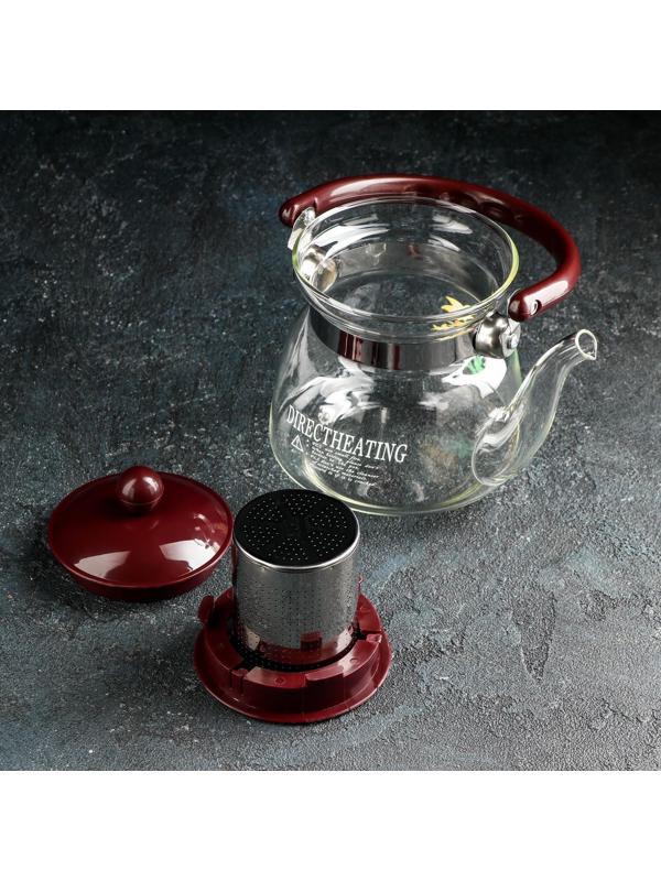 Чайник стеклянный заварочный с металлическим ситом Доляна «Цветочная фантазия», 600 мл