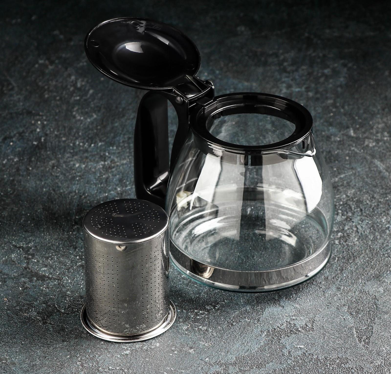 Чайник стеклянный заварочный Доляна «Иллюзия», 700 мл, с металлическим ситом, цвет чёрный