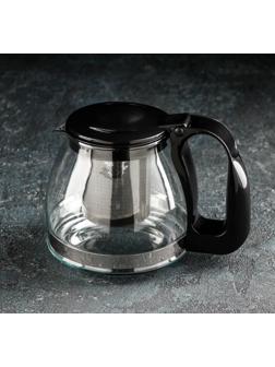 Чайник стеклянный заварочный Доляна «Иллюзия», 700 мл, с металлическим ситом, цвет чёрный