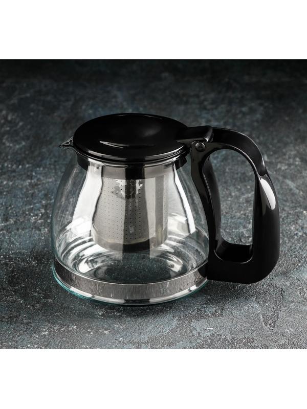 Чайник стеклянный заварочный Доляна «Иллюзия», 700 мл, с металлическим ситом, цвет чёрный