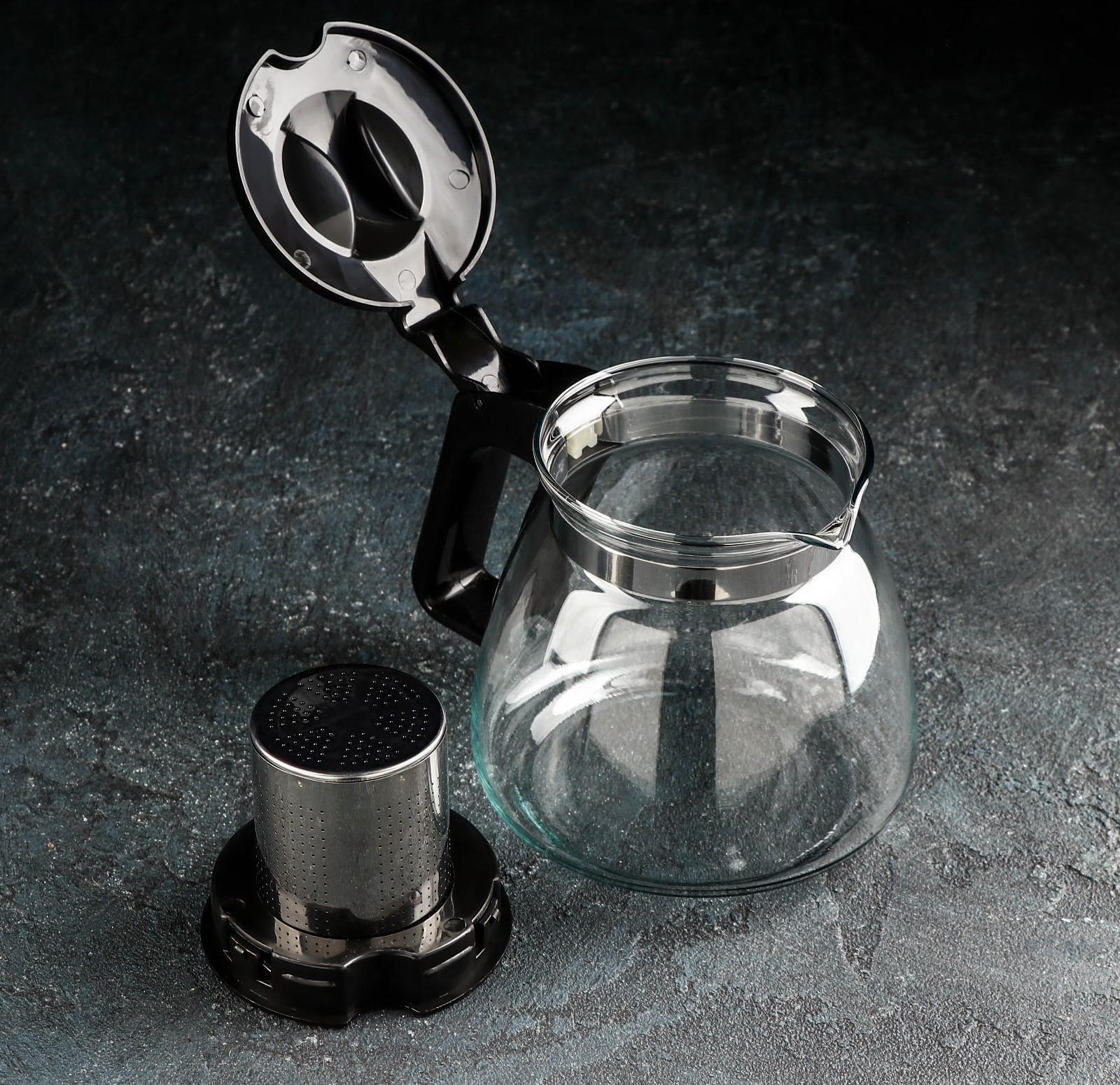 Чайник стеклянный заварочный Доляна «Иллюзия», 900 мл, с металлическим ситом, цвет чёрный