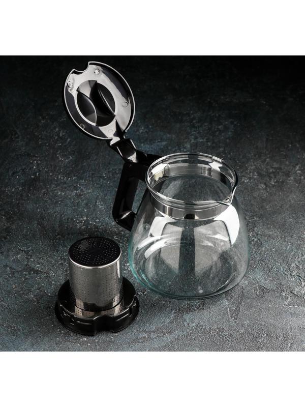 Чайник стеклянный заварочный Доляна «Иллюзия», 900 мл, с металлическим ситом, цвет чёрный