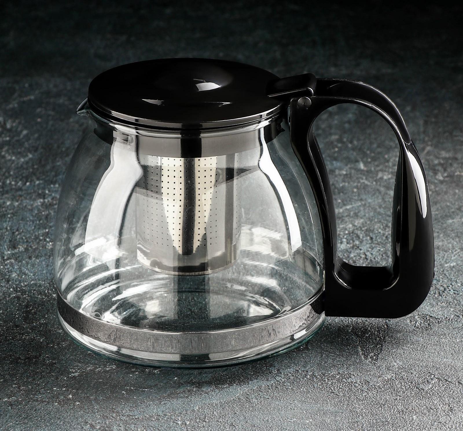 Чайник стеклянный заварочный Доляна «Иллюзия», 1,25 л, с металлическим ситом