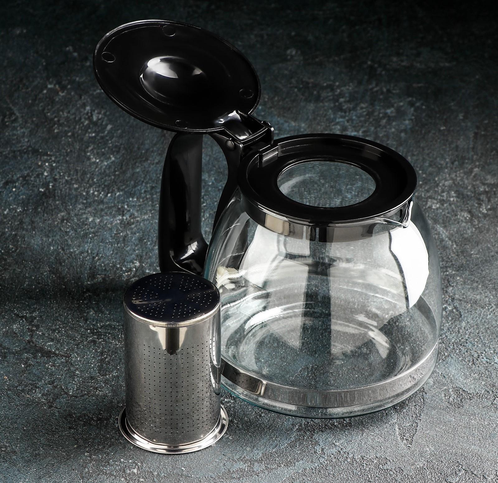 Чайник стеклянный заварочный Доляна «Иллюзия», 1,25 л, с металлическим ситом