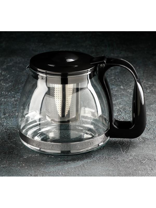 Чайник стеклянный заварочный Доляна «Иллюзия», 1,25 л, с металлическим ситом