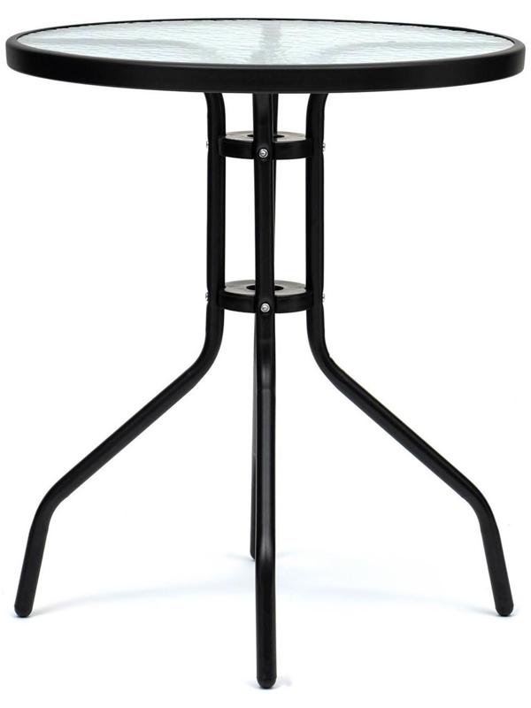 Стол садовый 60 х 70 см, цвет черный, столешница стекло