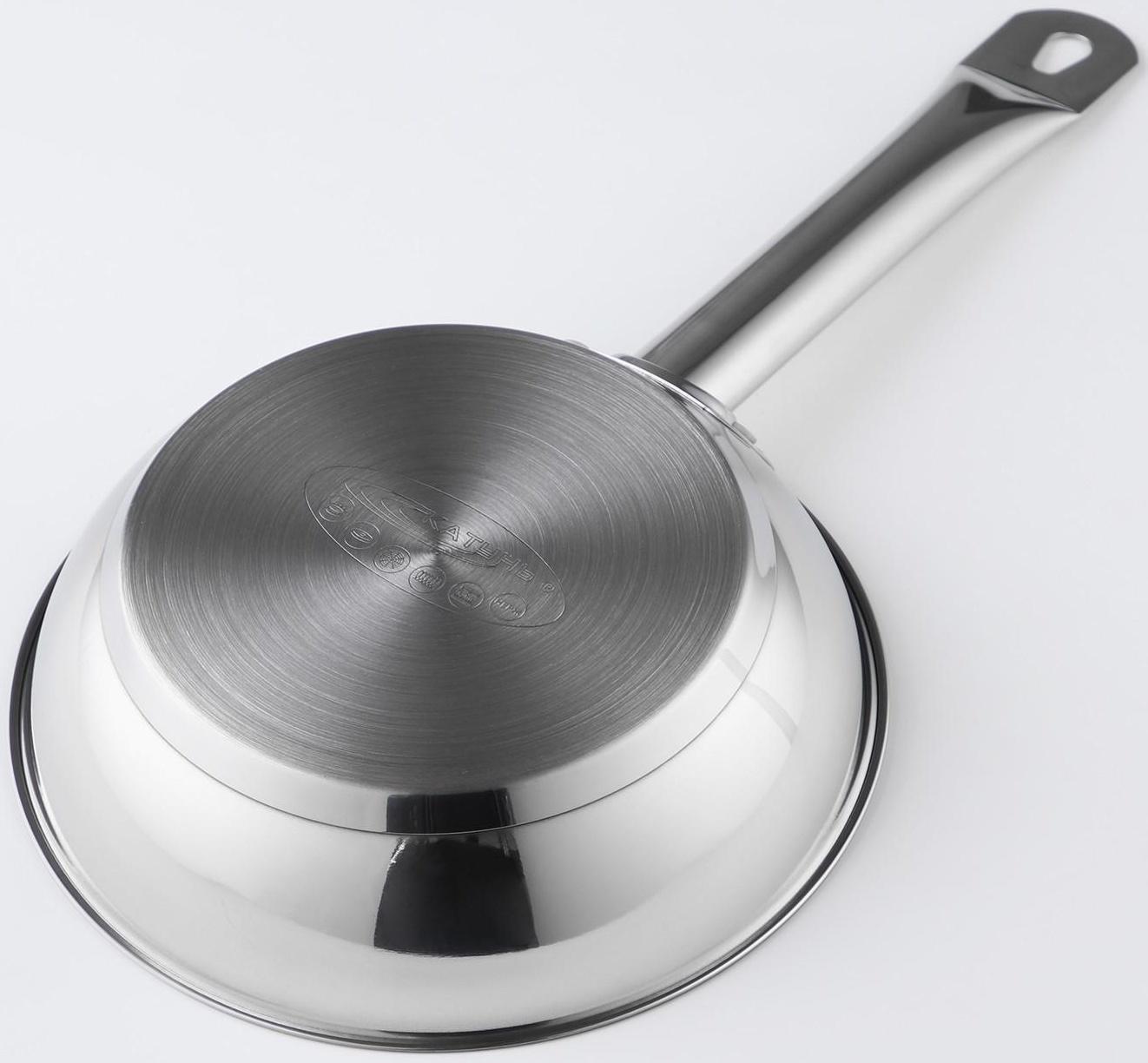 Сковорода «Общепит», d=20 см, толщина корпуса 0,6 мм, дно 3,5 мм, антипригарное покрытие, индукция, цвет металлик