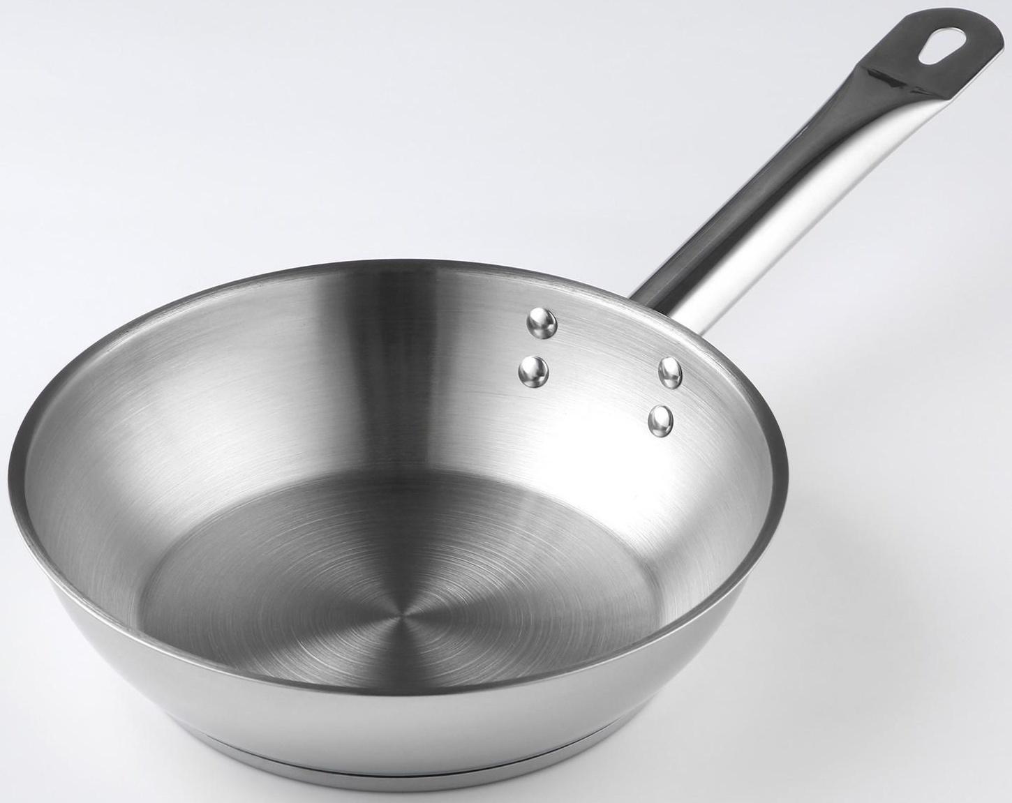 Сковорода «Общепит», d=22 см, толщина корпуса 0,6 мм, дно 3,5 мм, с теплораспределительным слоем, индукция, цвет хромированный