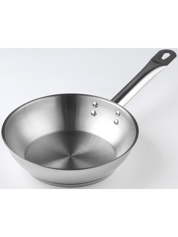 Сковорода «Общепит», d=22 см, толщина корпуса 0,6 мм, дно 3,5 мм, с теплораспределительным слоем, индукция, цвет хромированный