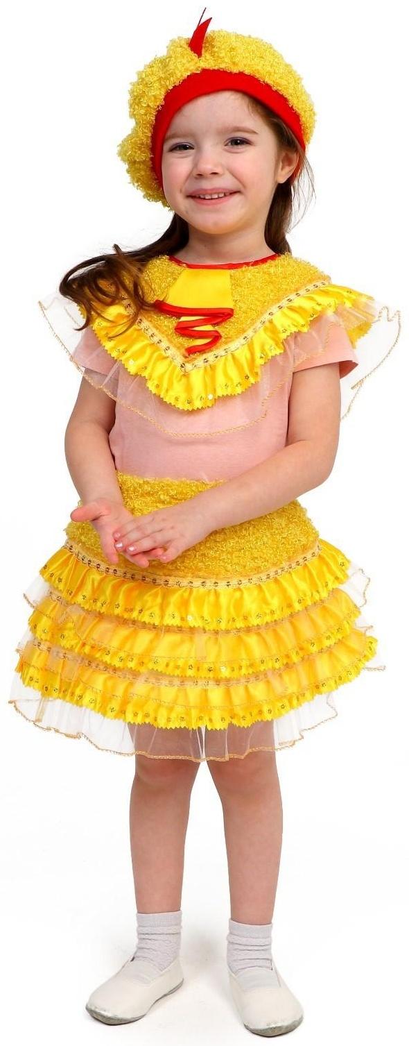 Карнавальный костюм «Цыпочка с жабо», мех, накидка, юбка, берет, рост 122-128 см