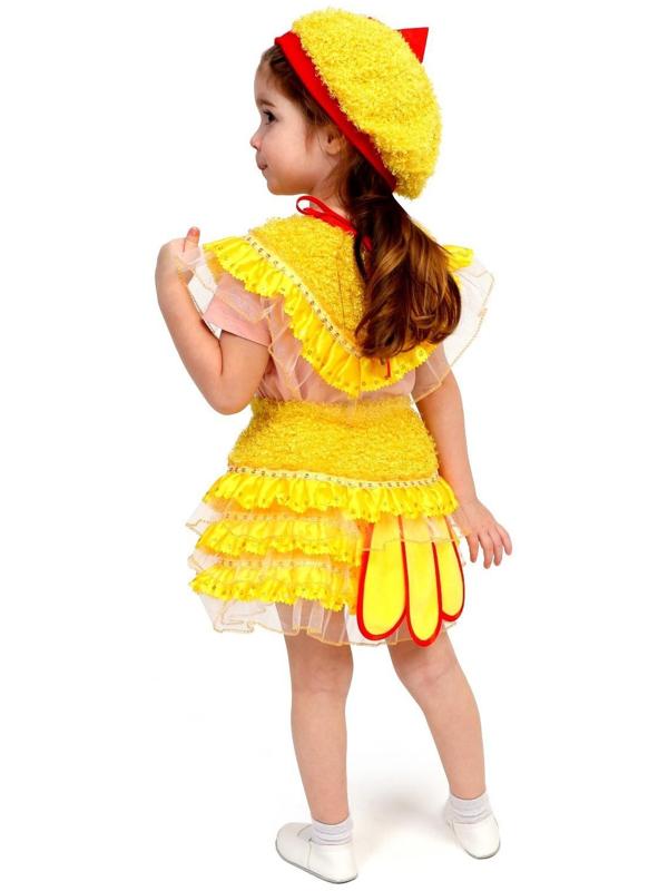 Карнавальный костюм «Цыпочка с жабо», мех, накидка, юбка, берет, рост 122-128 см