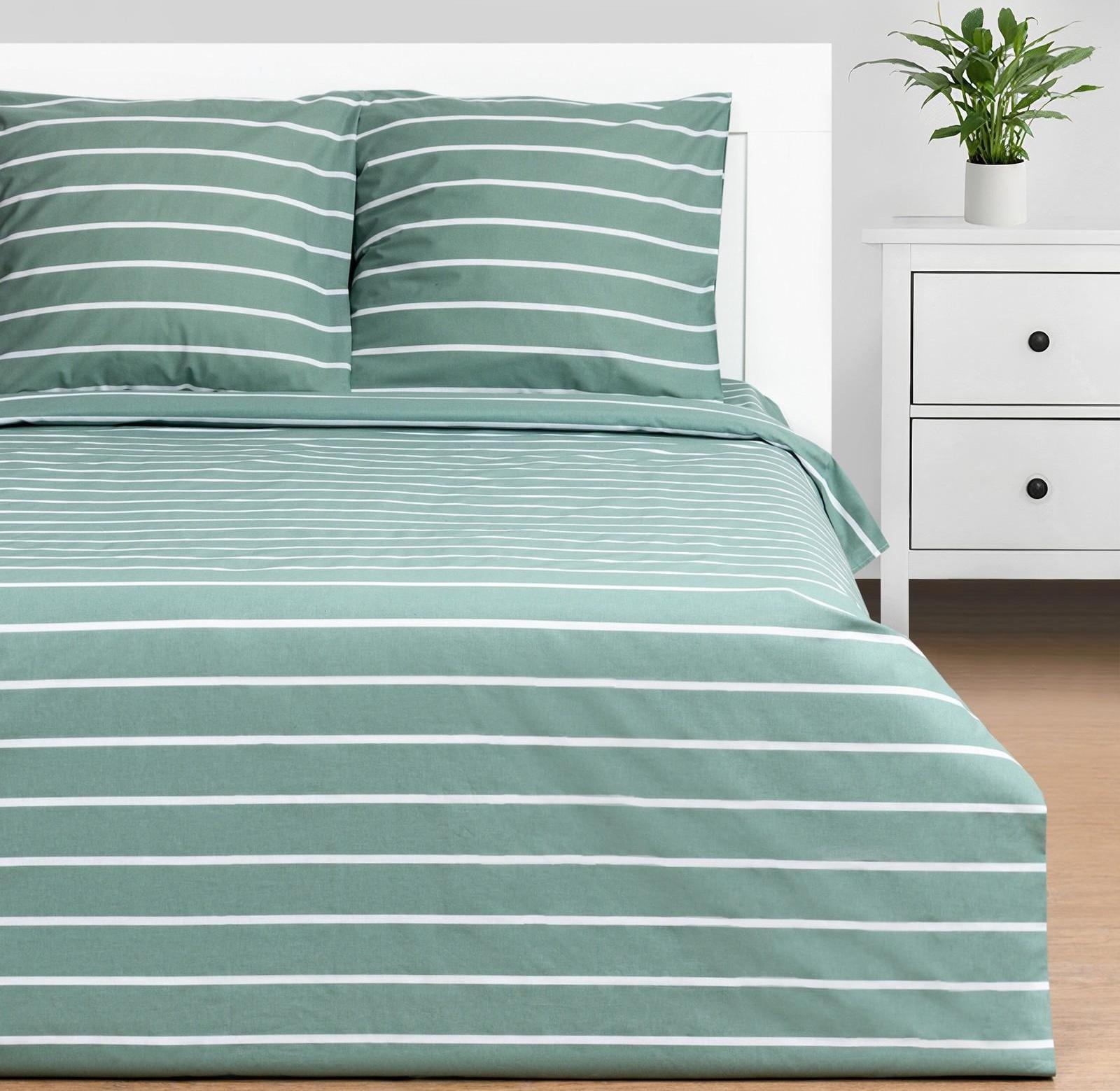 Постельное бельё Этель 1.5сп Mint stripes 143х215 см,150х214 см,70х70см-2 шт, 100% хлопок,поплин