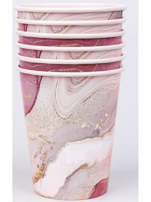Стакан бумажный «Розовый мрамор», набор 6 шт, 250 мл