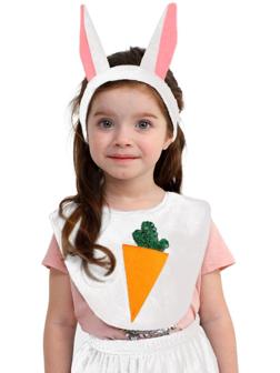 Карнавальный набор «Зайка белый», плюш, манишка с морковкой, хвост, головной убор, рост 98-128 см