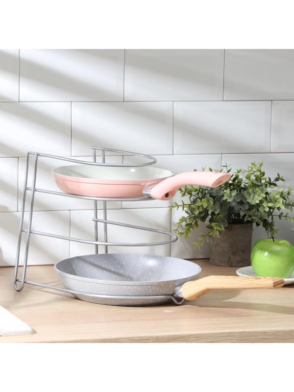 Подставка для хранения сковородок, 4-х ярусная, 28×23×22 см, цвет хром