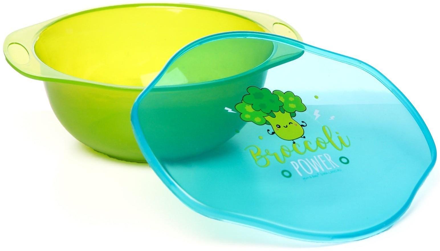 Тарелка для кормления Broccoli Power, c крышкой, цвет зеленый