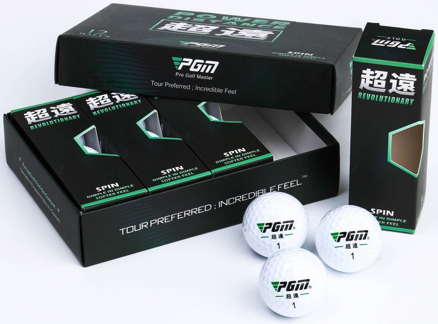 Мячи для гольфа PGM Power Distance, двухкомпонентные, d=4.3 см, набор 12 шт