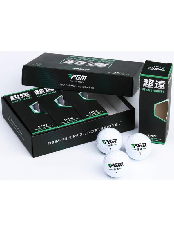 Мячи для гольфа PGM Power Distance, двухкомпонентные, d=4.3 см, набор 12 шт