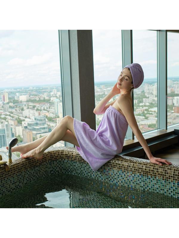 Набор для сауны Экономь и Я:полотенце-парео 68*150см + чалма, цв.лаванда,100%хл, 320 г/м2