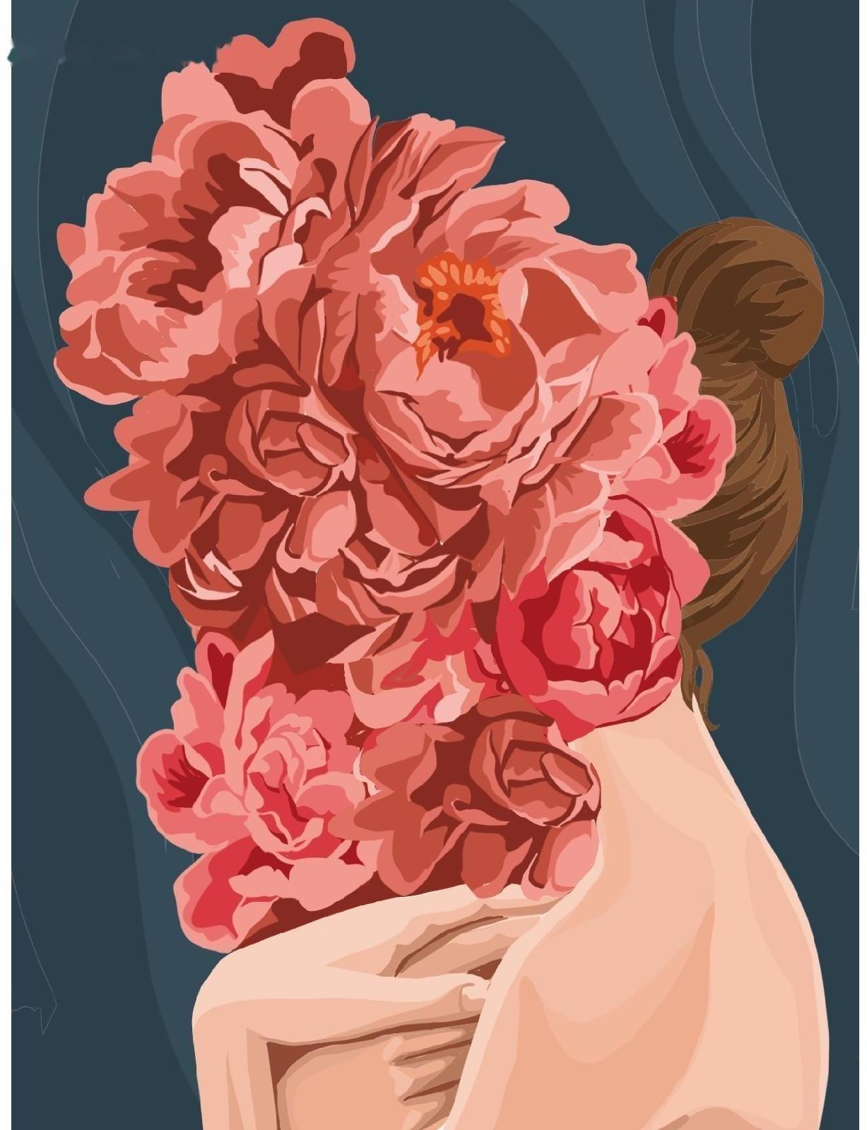 Алмазная мозаика на подрамнике с полным заполнением «Девушка с цветами», 30х40см