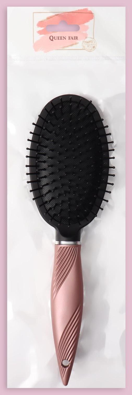 Расчёска массажная, прорезиненная ручка, 7 × 25 см, цвет чёрный/розовый