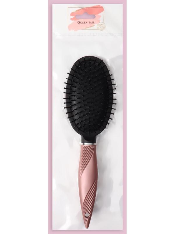 Расчёска массажная, прорезиненная ручка, 7 × 25 см, цвет чёрный/розовый