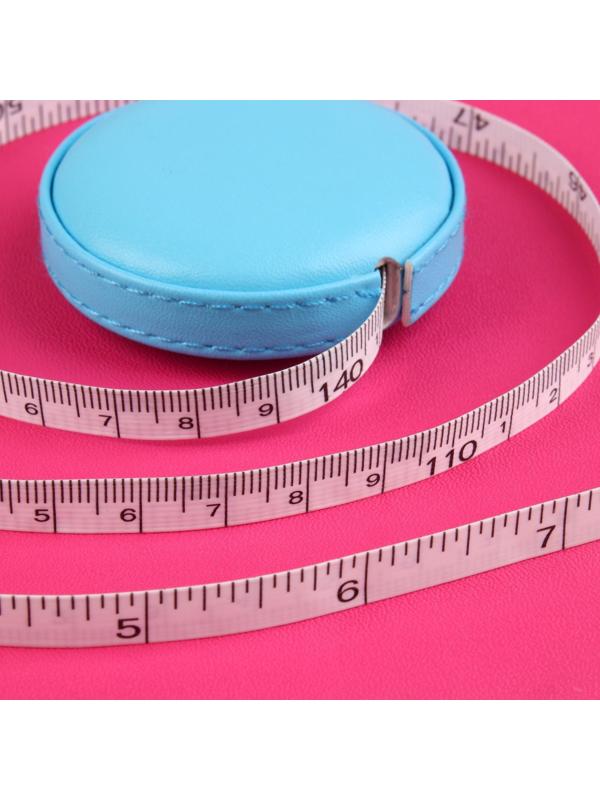 Сантиметровая лента-рулетка портновская, искусственная кожа, 150 см (см/дюймы), цвет голубой