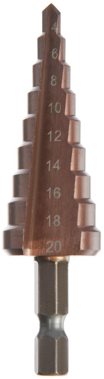 Сверло ступенчатое ТУНДРА, HSS-Co, шестигранный хвостовик, 4 - 20 мм