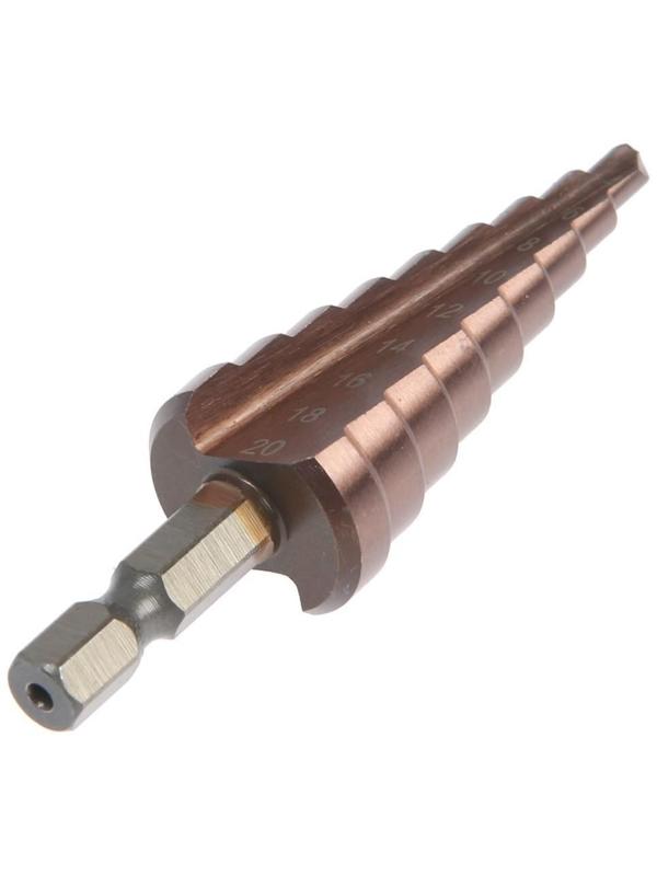 Сверло ступенчатое ТУНДРА, HSS-Co, шестигранный хвостовик, 4 - 20 мм