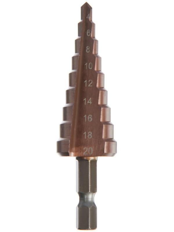 Сверло ступенчатое ТУНДРА, HSS-Co, шестигранный хвостовик, 4 - 20 мм