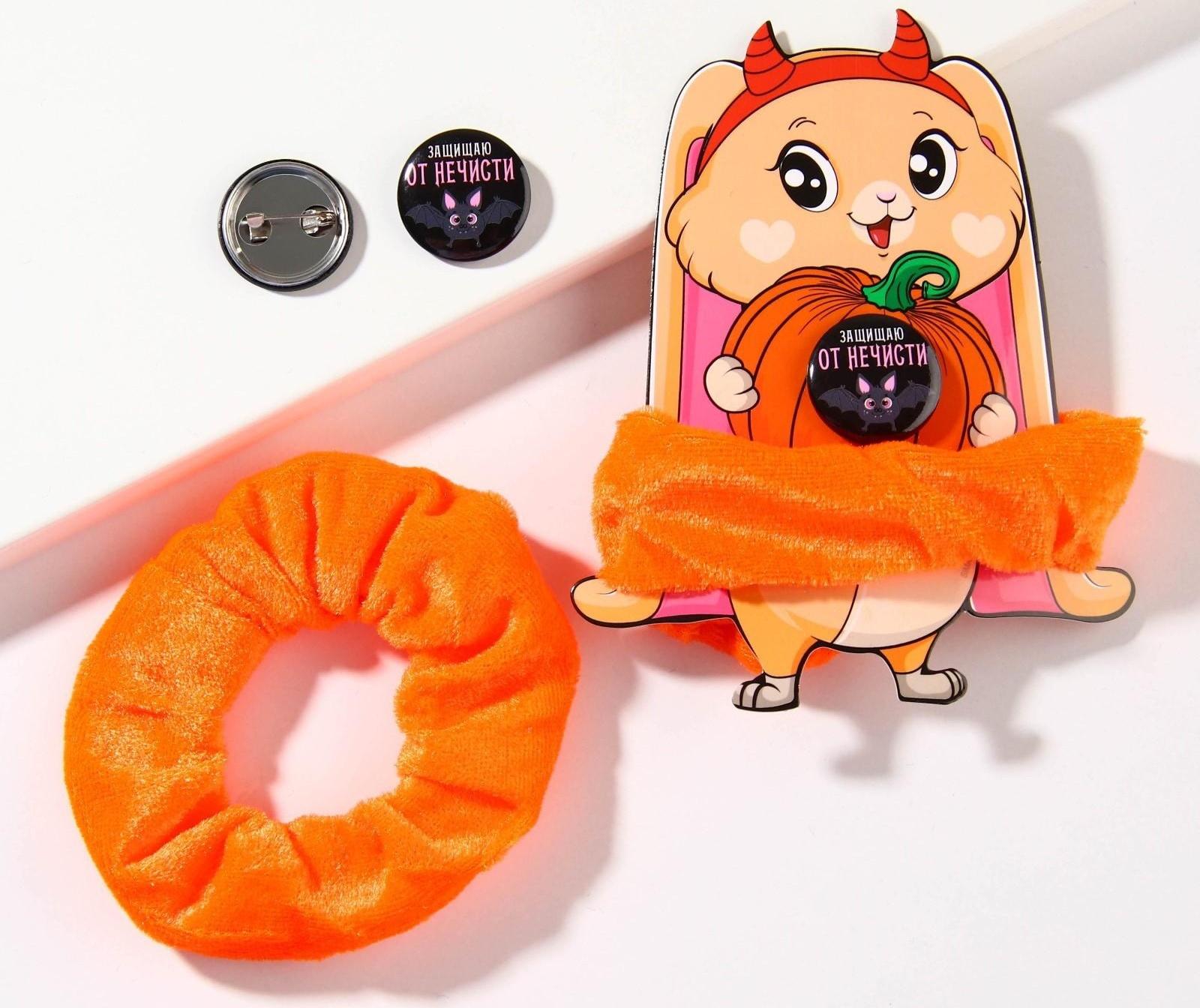 Резинка для волос и значок «Защищаю от нечисти», набор