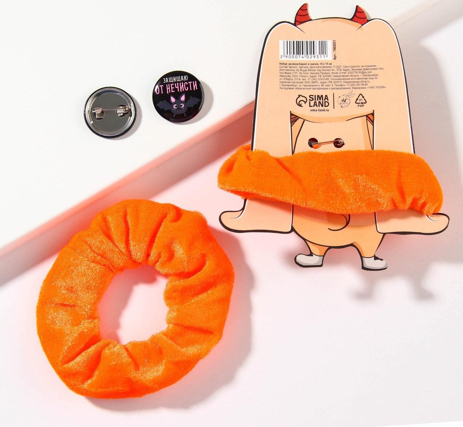 Резинка для волос и значок «Защищаю от нечисти», набор