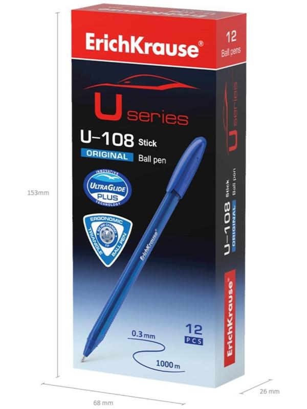 Ручка шариковая ErichKrause U-108 Original Stick 1.0, Ultra Glide Technology, цвет чернил синий