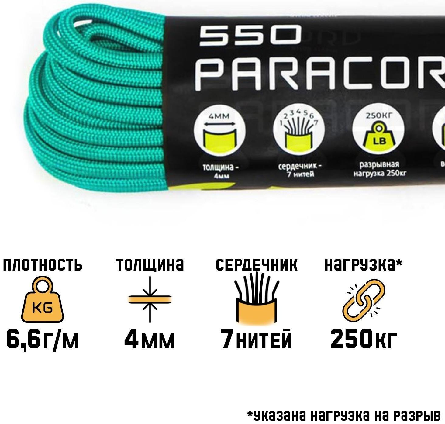 Паракорд 550 CORD, нейлон, изумрудный, d - 4 мм, 10 м