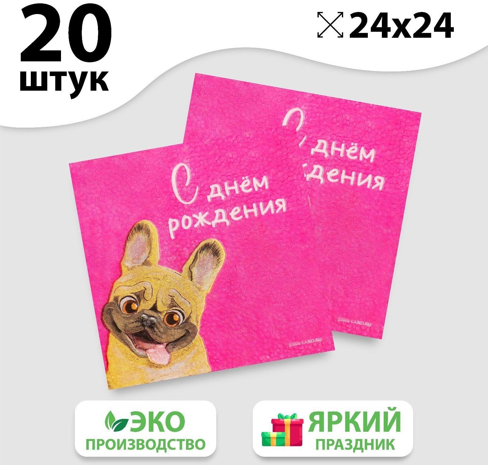 Салфетки бумажные «С Днём Рождения», пёсель, 24 х 24 см, 20 шт