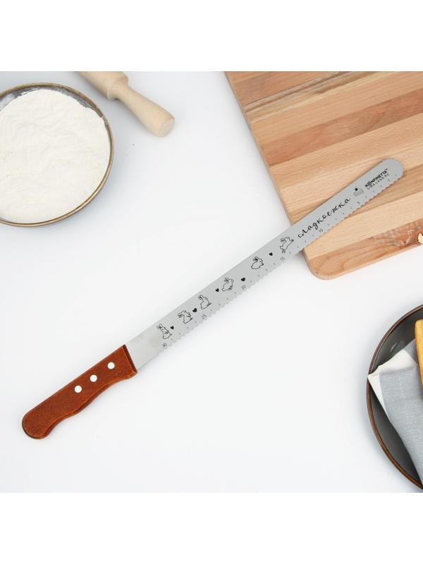 Нож для бисквита с крупными зубцами «Кролики», 48 х 3 см, лезвие 35 см