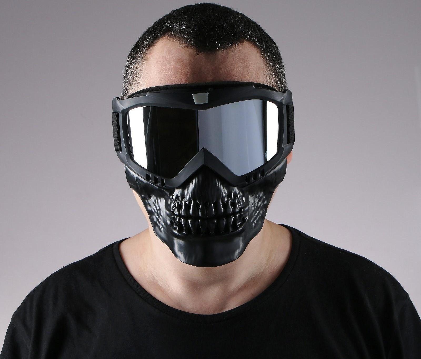 Очки-маска для езды на мототехнике, разборные, визор хром, цвет черный