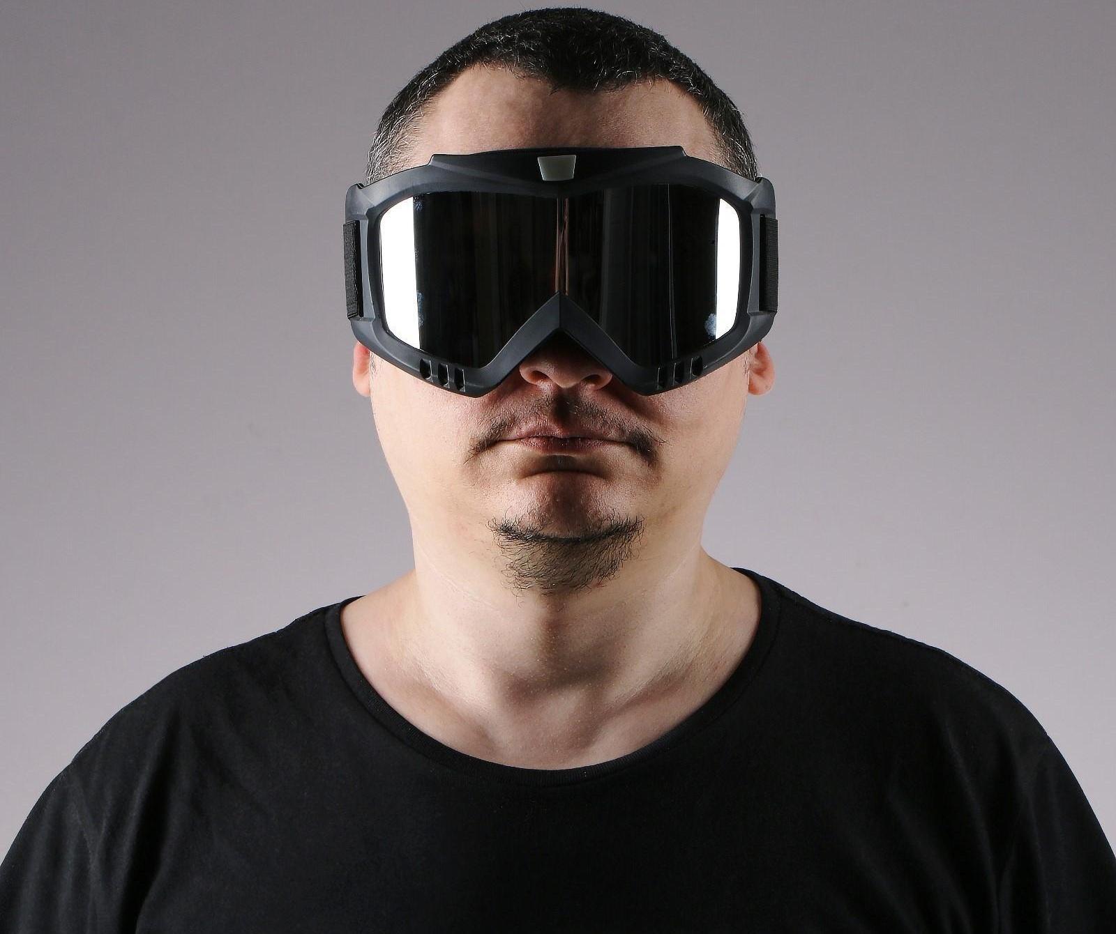 Очки-маска для езды на мототехнике, разборные, визор хром, цвет черный