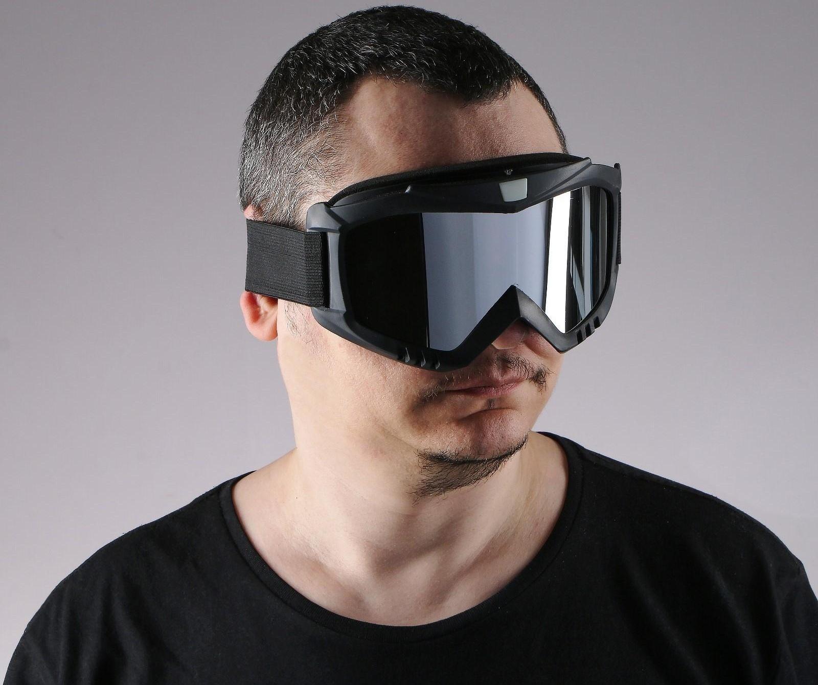 Очки-маска для езды на мототехнике, разборные, визор хром, цвет черный