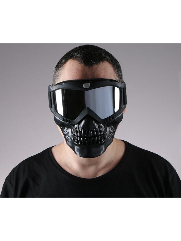 Очки-маска для езды на мототехнике, разборные, визор хром, цвет черный