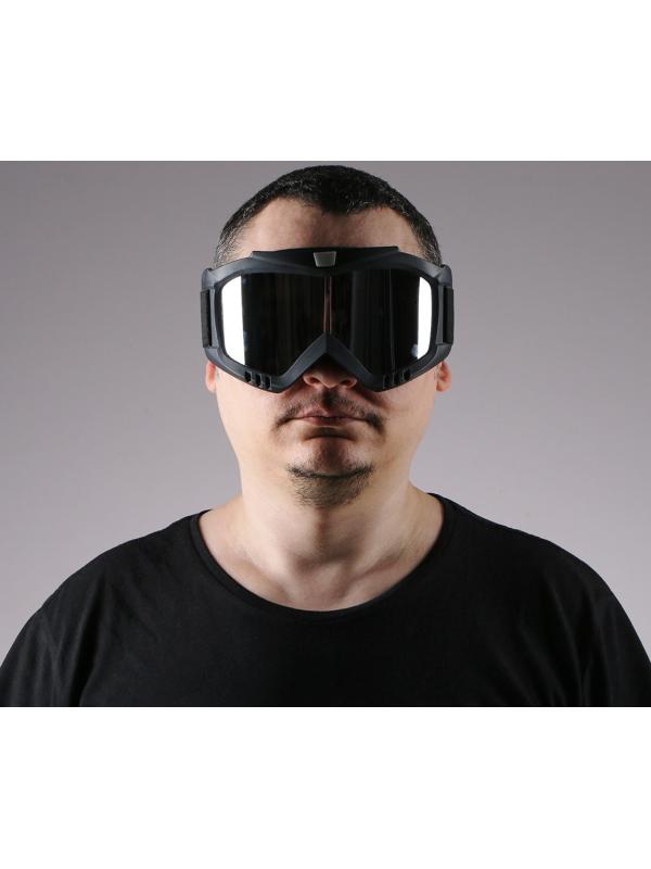 Очки-маска для езды на мототехнике, разборные, визор хром, цвет черный