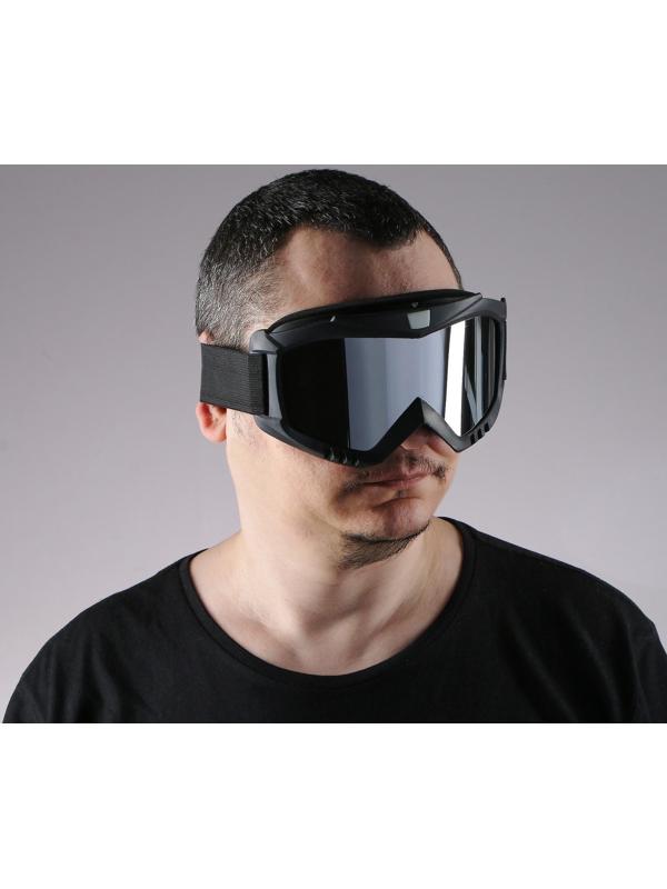 Очки-маска для езды на мототехнике, разборные, визор хром, цвет черный
