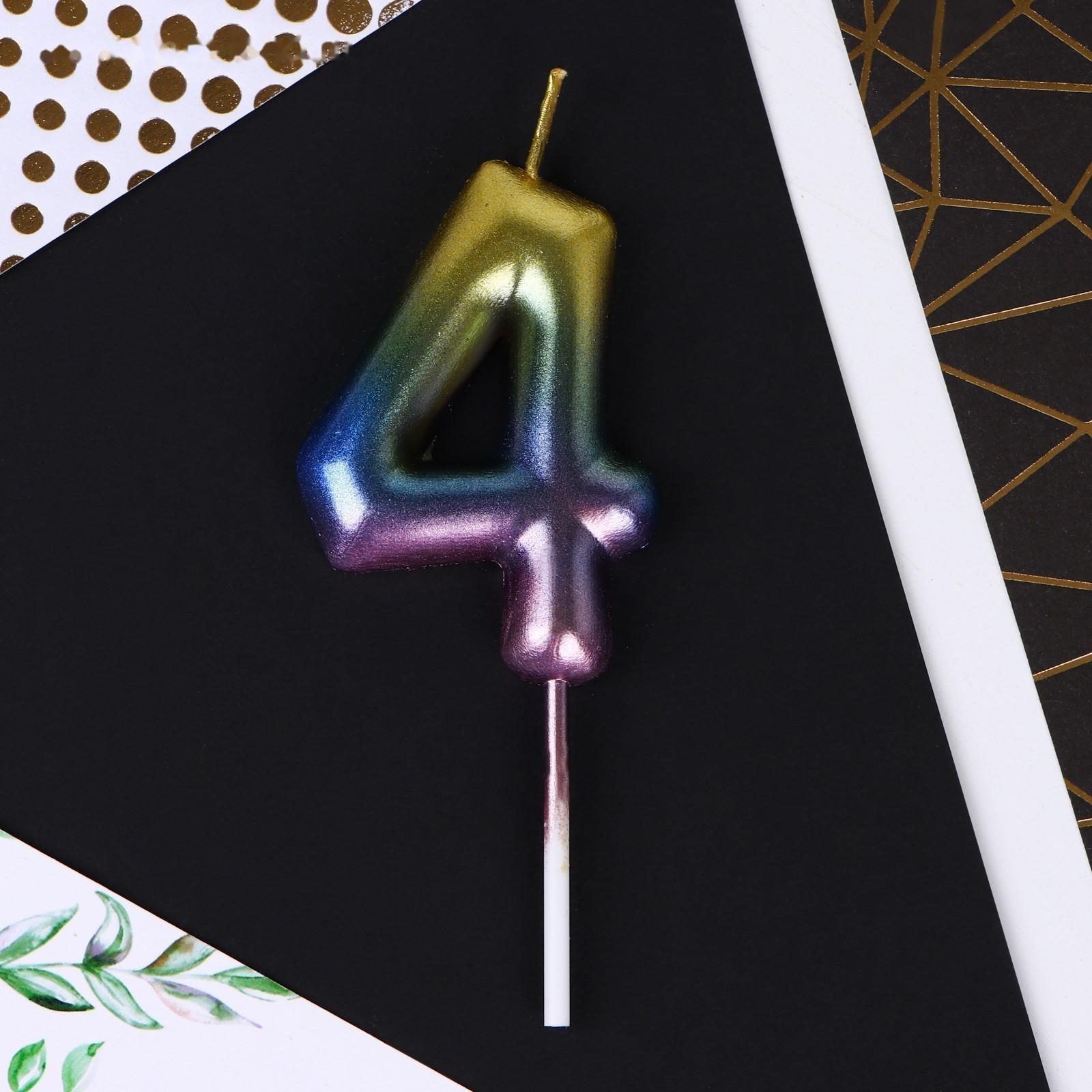 Свеча в торт «4», радужная