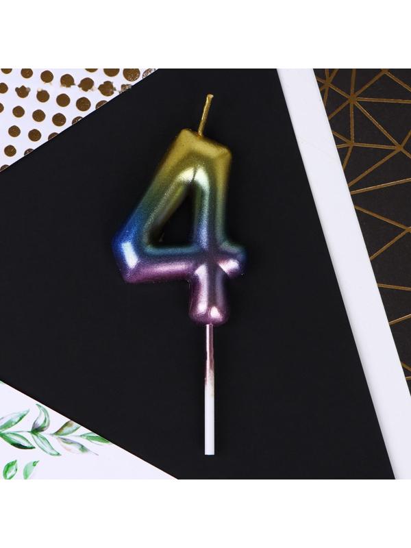 Свеча в торт «4», радужная