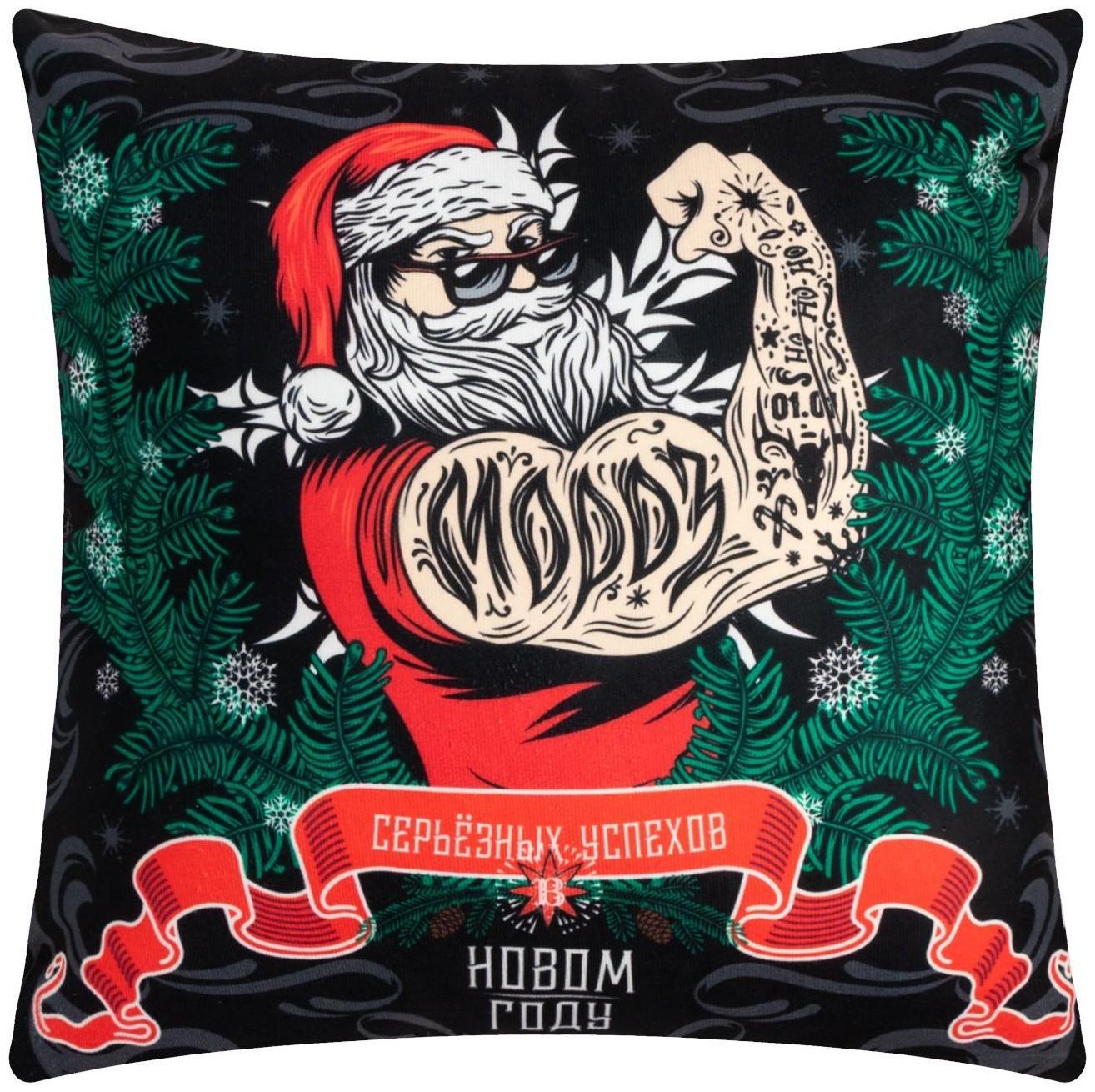 Подушка декоративная новогодняя Этель «Сильный санта», 40х40 см, 100% п/э, велюр