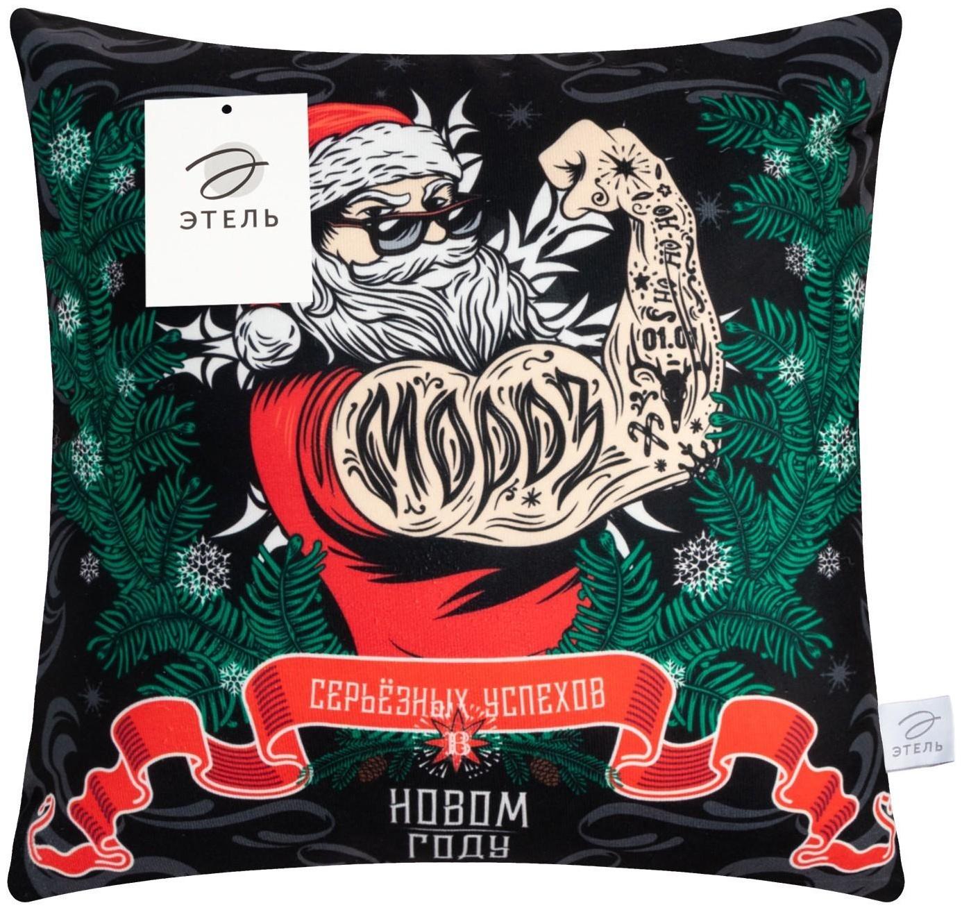 Подушка декоративная новогодняя Этель «Сильный санта», 40х40 см, 100% п/э, велюр