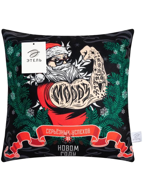 Подушка декоративная новогодняя Этель «Сильный санта», 40х40 см, 100% п/э, велюр